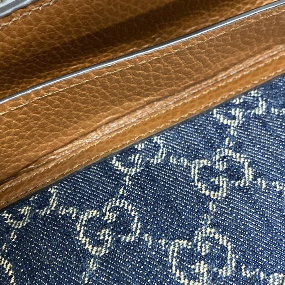 GUCCI Dionysus GG Super Mini Bag Navy Beige Dark Brown Denim Leather 1208-101424 - Picture 10 of 14